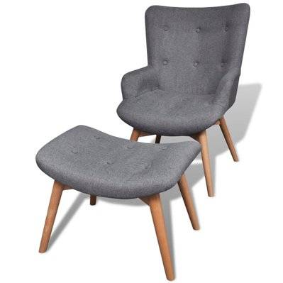 Fauteuil chaise siège lounge design club sofa salon avec repose-pied gris tissu 1102064/3 - 1102064/3 - 3000140421304