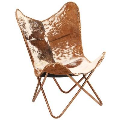 Fauteuil chaise siège lounge design club sofa salon cuir véritable de chèvre marron/blanc forme de papillon 1102145/3 - 1102145/3 - 3000141131301