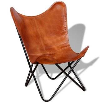 Fauteuil chaise siège lounge design club sofa salon papillon cuir véritable marron 1102094/3