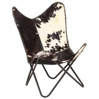 Fauteuil chaise siège lounge design club sofa salon cuir véritable de chèvre noir et blanc forme de papillon 1102144/3