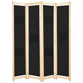 Paravent séparateur de pièce cloison de séparation décoration meuble 4 panneaux noir 160x4 cm tissu 0802092