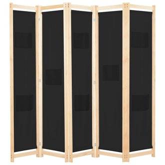 Paravent séparateur de pièce cloison de séparation décoration meuble 5 panneaux noir 200 x 170 x 4 cm tissu 0802093