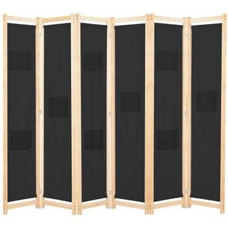 Paravent séparateur de pièce cloison de séparation décoration meuble 6 panneaux noir 240 x 170 x 4 cm tissu 0802094