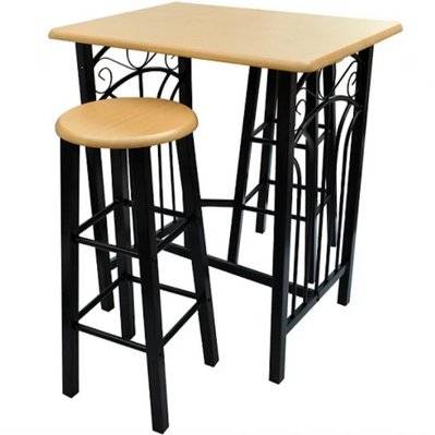 Lot de 2 tabourets de bar chaise avec table haute set bois acier design cuisine salon 1202006/2 - 1202006/2 - 3001377097607