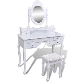 Coiffeuse table de maquillage avec miroir et tabouret blanc meuble chambre 1402003