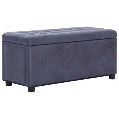 Banquette pouf tabouret meuble pouf de rangement 87 cm gris synthétique daim 3002129 - 3002129 - 3001455968225