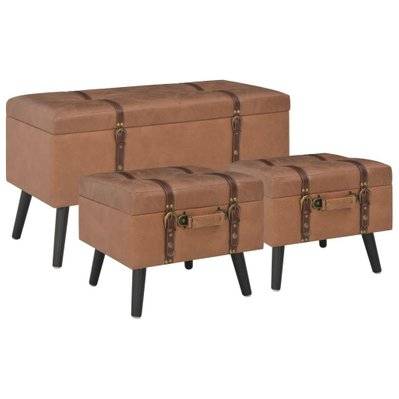 Banquette pouf tabouret meuble tabourets de rangement 3 pcs marron synthétique 3002180 - 3002180 - 3001448791885