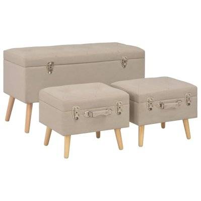 Banquette pouf tabouret meuble tabourets de rangement 3 pcs beige tissu 3002089 - 3002089 - 3001460049506