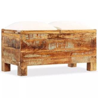 Banquette pouf tabouret meuble banc de rangement bois massif recyclé 80 cm 3002163