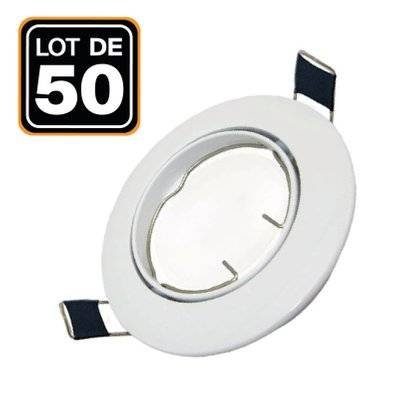 50 Collerettes supports encastrables orientables Spot LED rond blanc - Diametre 90mm - Trou de perçage 65mm - 1752 - 9508475986740