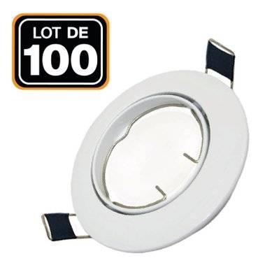 100 Collerettes supports encastrables orientables Spot LED rond blanc - Diametre 90mm - Trou de perçage 65mm - 1753 - 9504825532278