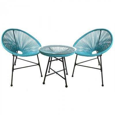 Salon de jardin 2 fauteuils oeuf + table basse bleu ACAPULCO - 195075 - 3662819099247