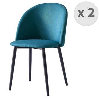 MALOU - Chaise vintage tissu bleu pieds noir brossé (x2)