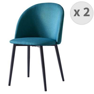 MALOU - Chaise vintage tissu bleu pieds noir brossé (x2) - 1993 - 3701139519254