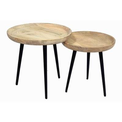 Tables basses gigognes rondes bois manguier massif et métal noir (lot de 2) PYTA - - 47567 - 3662275110616