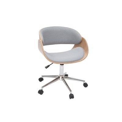 Chaise de bureau à roulettes design en tissu gris, bois clair et acier chromé BENT - - 48492 - 3662275115321