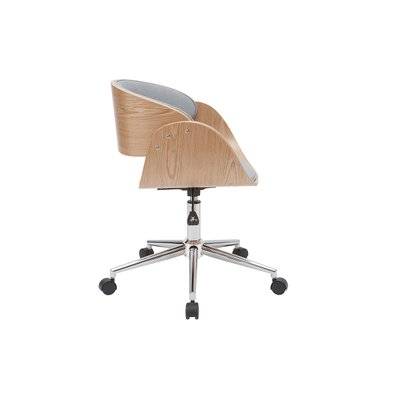 Chaise de bureau à roulettes design , bois clair et acier chromé