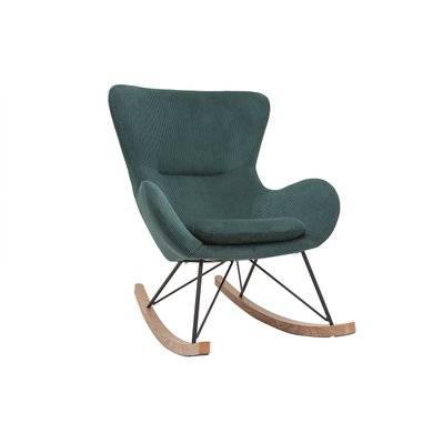 Rocking chair design en tissu velours côtelé vert, métal noir et bois clair ESKUA - - 48504 - 3662275114355