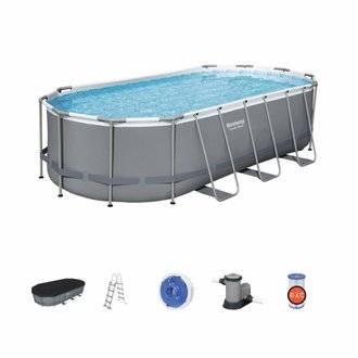 Kit piscine complet BESTWAY – Spinelle grise – piscine ovale tubulaire 5x3 m. pompe de filtration. échelle. bâche de protection.