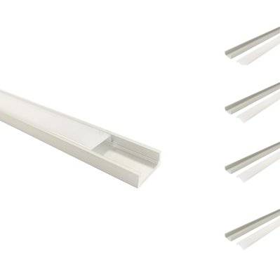Profilé Aluminium 1m pour Ruban LED avec Couvercle Blanc Opaque (Pack de 5) - SILAMP - LOT5-1M-BARRA-3 - 7426924042019