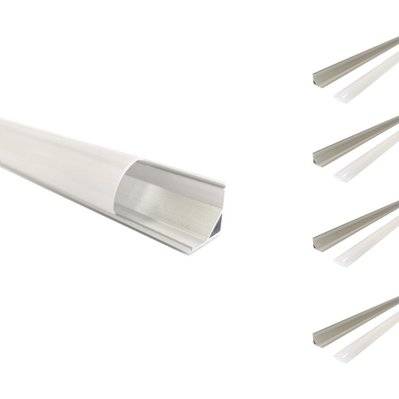 Profilé Aluminium Angle 2m pour Ruban LED Couvercle Blanc Opaque (pack de 5) - SILAMP - LOT5-2M-BARRA-2 - 7426924043955
