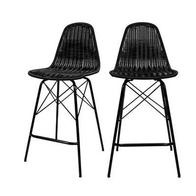 Chaise de bar mi-hauteur Tiptur en résine tressée noire 63 cm (lot de 2) - 3998 - 3760222618748