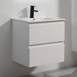 Meuble de salle de bain 2 Tiroirs - Blanc - Vasque - 60x46 cm - City
