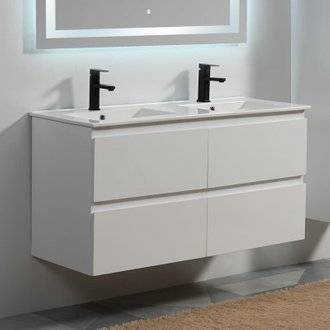 Meuble de salle de bain 4 Tiroirs - Blanc - Double vasque - 120x46 cm - City