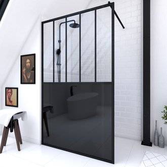 Paroi de douche 120x200 cm type verrieres - verre trempe 5mm et structure aluminium noir mat
