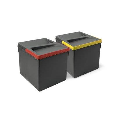 Emuca Kit de bacs de tri sélectif pour tiroirs de cuisine Recycle hauteur 216mm, 2x12litres, Plastique gris anthracite - 8197623 - 8432393130972