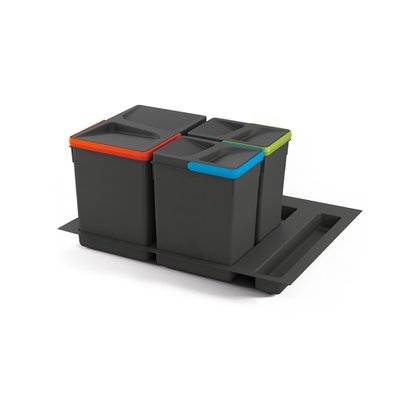 Emuca Kit poubelle de tri sélectif pour tiroir de cuisine avec socle Recycle hauteur 266mm, 1x15litres, 2x7litres, module - 8935923 - 8432393007588