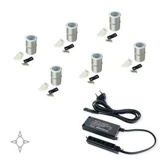 Emuca Spots LED, D. 18 mm, encastrables, convertisseur 15 W, Lumière blanc natural, Aluminium, Anodisé mat, 6 ut.
