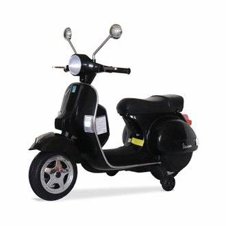 Vespa noire PX150. scooter électrique pour enfants 12V 4.5Ah. 1 place avec autoradio