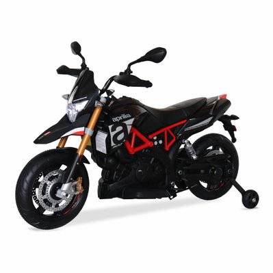Aprilia noire Dorsoduro 900. moto électrique pour enfants 12V 4.5Ah. 1 place avec autoradio - 3760287189054 - 3760287189054