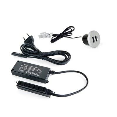 Emuca Kit de Plugy de connecteurs de charge USB, y compris convertisseur et 2 USB type A, diamètre 25mm, Plastique, Gris - 3748824 - 8432393002156