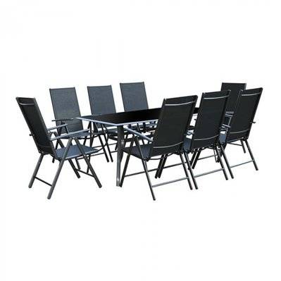 Salon de Jardin alu et textilène 8 fauteuils + duo transats textilène noir - 53271 - 3700998510471