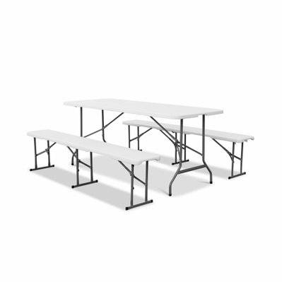 Set de table et bancs de réception, 180cm, pliables, blanc - 3760326990351 - 3760326990351