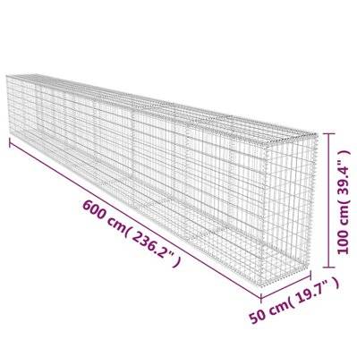 vidaXL Mur en gabion avec couvercle Acier galvanisé 600x50x100 cm - 142530 - 8718475521501