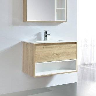 Meuble salle de bain design 80 cm FRAME finition mélaminé chêne avec vasque céramique