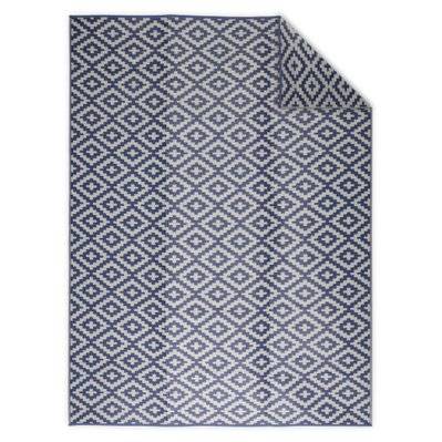 Tapis d’extérieur 270x360cm STOCKHOLM - Rectangulaire. motif losanges bleu / beige. jacquard. réversible. indoor / outdoor. - 3760287182567 - 3760287182567