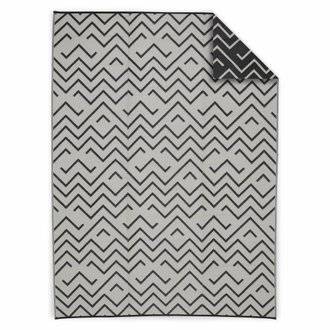 Tapis d’extérieur 270x360cm SYDNEY - Rectangulaire. motif vagues noir / beige. jacquard. réversible. indoor / outdoor