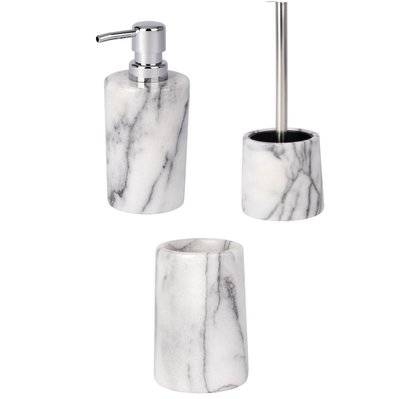 Set d'accessoires de salle de bain design marbre Onyx - Blanc - L399056 - 3665549066855