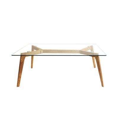 Table basse rectangulaire design bois et verre Alexia - L. 110 x H. 45 cm - Beige - 702086 - 3561864338014