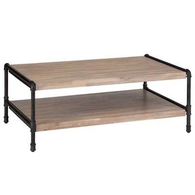 Table basse design bois et métal industriel Siam - L. 120 x H. 40 cm - Noir - 513057 - 3560238333327