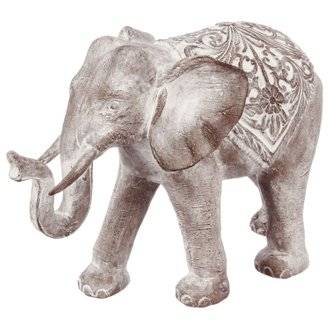 Statue Eléphant en résine - H. 30 cm - Gris effet blanchi