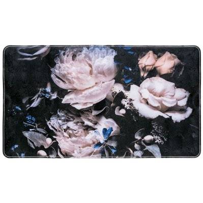 Tapis de baignoire antidérapant fleurs Peony - L. 70 x l. 40 cm - Noir - 399258 - 4008838287200