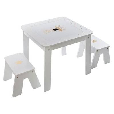 Table bureau avec tabourets enfant Douceur - L. 57 x H. 51 cm - Blanc - 512496 - 3665549048585