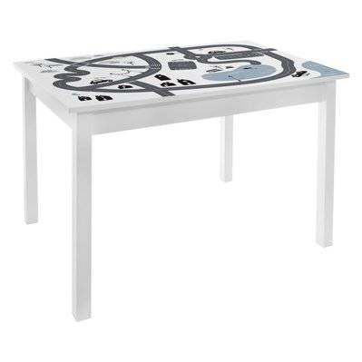 Bureau table enfant Print Douceur - L. 77 x H. 48 cm - Blanc et gris - 512709 - 3560238650189