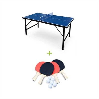 Mini table de ping pong 150x75cm - table pliable INDOOR bleue. avec 4 raquettes et 6 balles. valise de jeu pour utilisation - 3760287180440 - 3760287180440