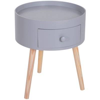 Chevet table de nuit ronde 1 tiroir design scandinave bicolore - 833-363GY - 3662970040843